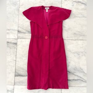 Vintage Branka Dress Linen Blend Pink Knee Button Elastic Waist Womens 10 USA